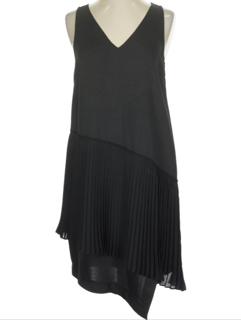 10 CROSBY DEREK LAM Black Asymmetrical Pleated Cocktail Dress Size 4